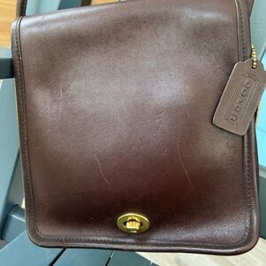 Coach Brown Soft-Leather Purse with Signature Hang Tag & Long, Cross-body Strap